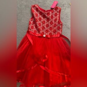 Red Sleeveless Dress with Floral Lace and Tulle Skirt